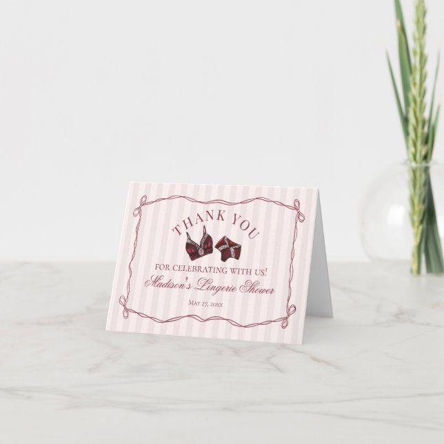 Burgundy Lingerie Shower Bachelorette Thank You  Card (Front)