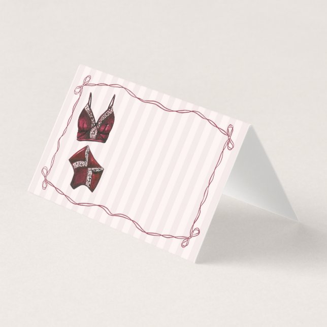 Burgundy Lingerie Shower Place Card Table Decor (Front)
