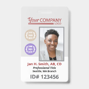 Burgundy Logo, Bar Code ID Employee Entry Key Card Badge