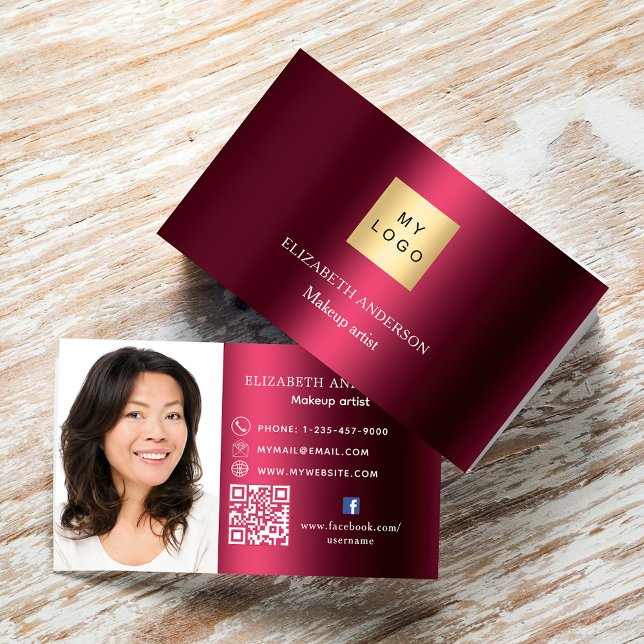 Burgundy logo photo Qr code social media Business Card (Creator Uploaded)