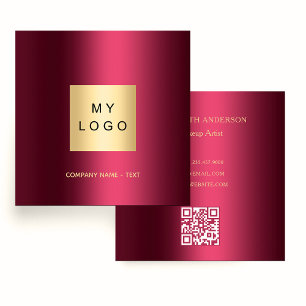 Burgundy logo QR code elegant Square Business Card