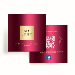 Burgundy logo QR code Facebook follow us Square Business Card