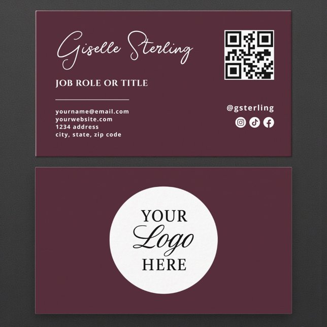 Burgundy Logo QR Code Professional Company Script Business Card (Creator Uploaded)