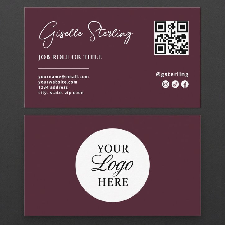 Burgundy Logo QR Code Professional Company Script Business Card
