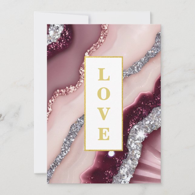 *~ Burgundy LOVE Agate AR66 RSVP QR Wedding Invitation (Front)
