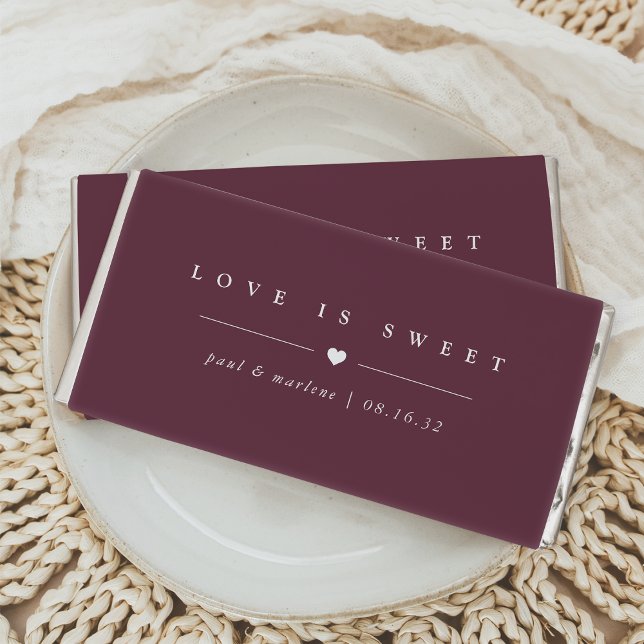 Burgundy | Love is Sweet Classic Elegant Wedding Hershey Bar Favors (Creator Uploaded)