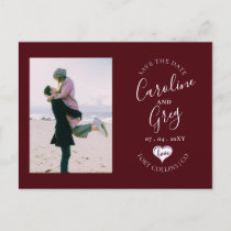 Burgundy Love Typography Photo Save the Date Announcement Postcard