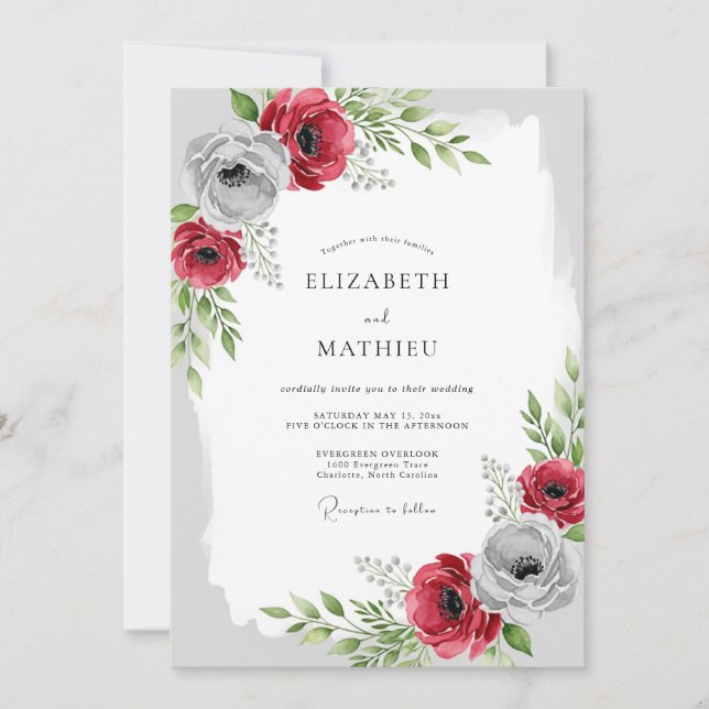 Burgundy Luminous Winter Wedding Invitation (Front)