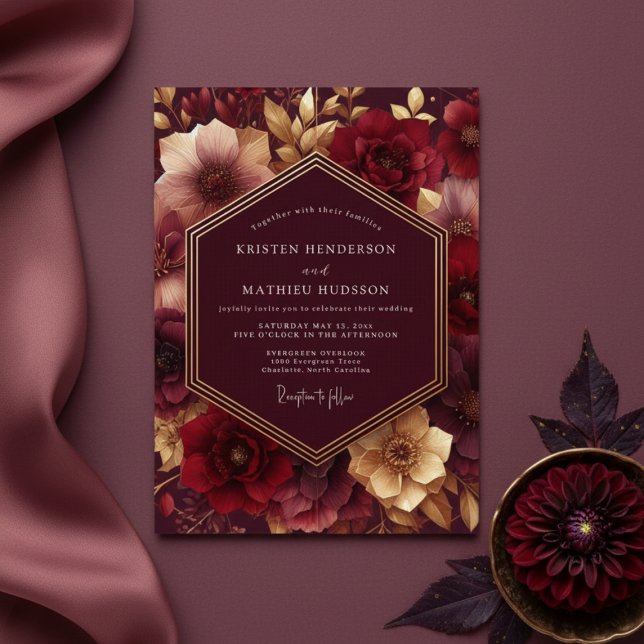 Burgundy Lush Bloom Wedding Invitation (Creator Uploaded)