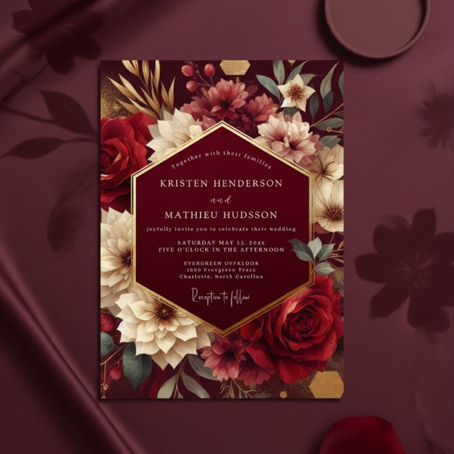 Burgundy Lush Botanical Romance Wedding Invitation (Creator Uploaded)