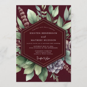 Burgundy Lush Botanical Wedding Invitation