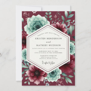 Burgundy Lush Succulent Wedding Invitation