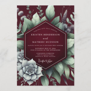 Burgundy Lush Succulent Wedding Invitation