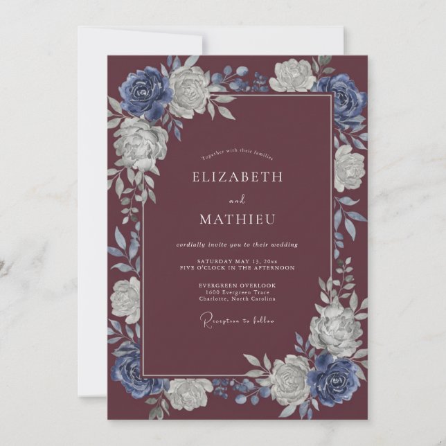 Burgundy Luxe Winter Wedding Invitation (Front)