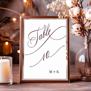 Burgundy Luxury Calligraphy Wedding Number 10, Table Number