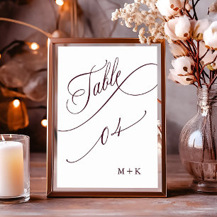 Burgundy Luxury Calligraphy Wedding Number 4, Table Number