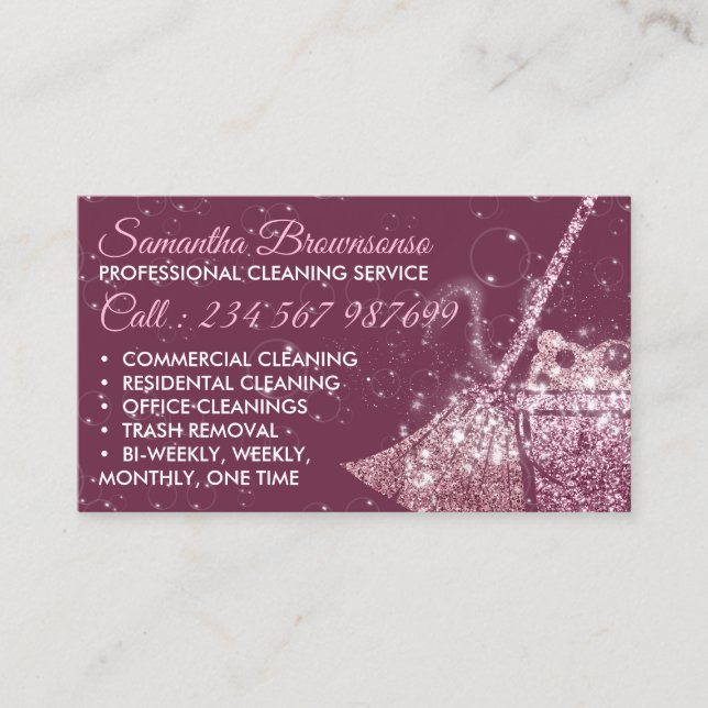 Burgundy Luxury Cleaning Maid Janitorial Business Card (Front)
