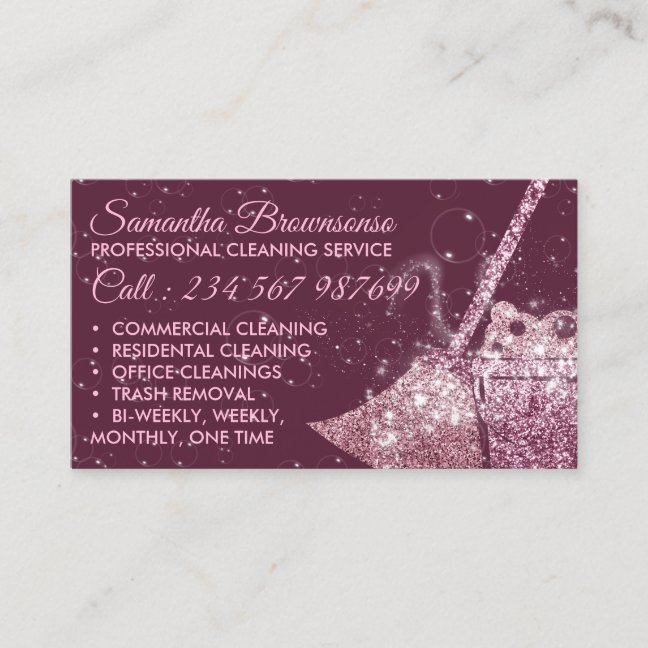 Burgundy Luxury Cleaning Service Maid Janitorial Business Card