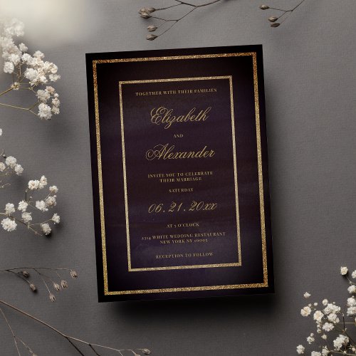 Burgundy luxury gold glitter watercolor wedding invitation