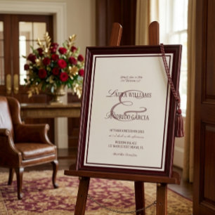 Burgundy Luxury Old Money Wedding Welcome Foam Board