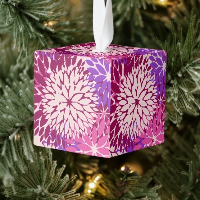 Burgundy Magenta Purple Peach Dahlia Delight Cube Ornament (Tree)