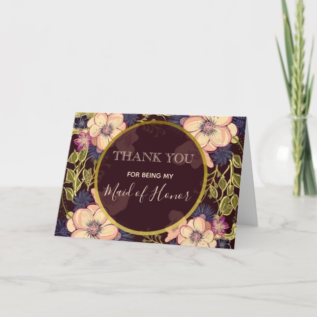 Burgundy Maid of Honor Wedding Than You Card (Front)