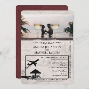 Burgundy Maldives Passport Wedding Invitation