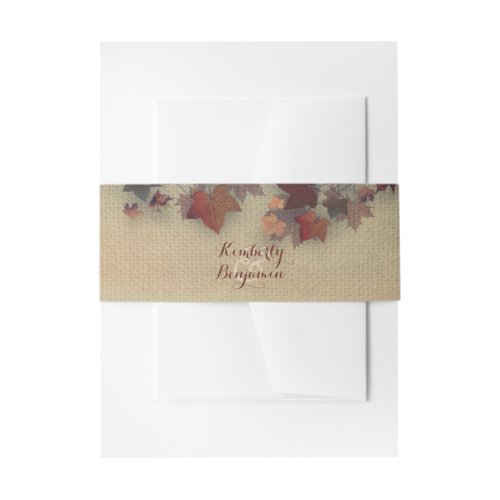 Burgundy Maple Leaves Rustic Burlap Fall Wedding Invitation Belly Band - Rustic fall wedding invitation belly bands