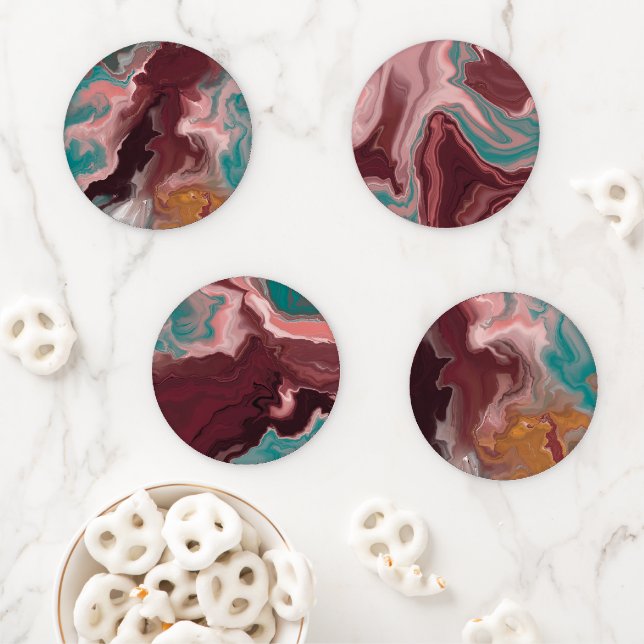 Burgundy Marble Coaster Set (In Situ)