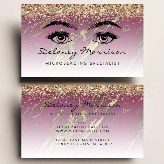 Burgundy Marble Gold Glitter Eyes Microblading Business Card (Creator Uploaded)