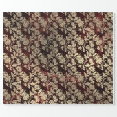 Burgundy Marble Sparkly Black Floral Gold Faux Wrapping Paper (Flat)