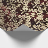 Burgundy Marble Sparkly Black Floral Gold Faux Wrapping Paper (Corner)
