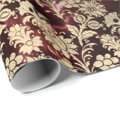 Burgundy Marble Sparkly Black Floral Gold Faux Wrapping Paper (Roll Corner)