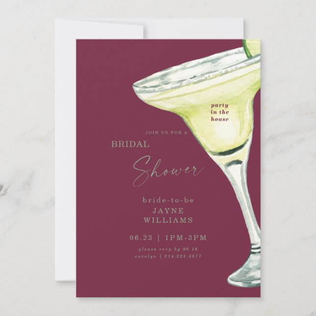 Burgundy Margarita Bridal Shower Invitation (Front)
