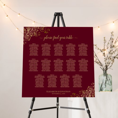 Burgundy Maroon 14 Table Gold Lace Seating Chart Foam Board