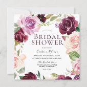 Burgundy Maroon Blush Floral Wreath Bridal Shower Invitation (Front)