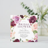 Burgundy Maroon Blush Floral Wreath Bridal Shower Invitation (Standing Front)