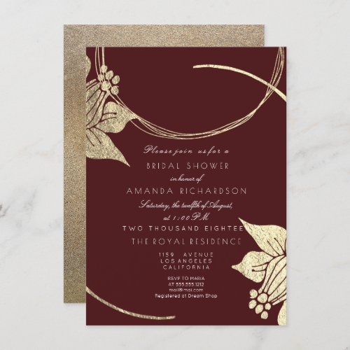 Burgundy Maroon Champaign Gold Floral Bridal Party Invitation