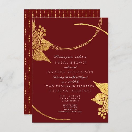 Burgundy Maroon Champaign Gold Floral Bridal Red Invitation