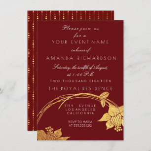 Burgundy Maroon Champaign Gold Floral Red Invitation