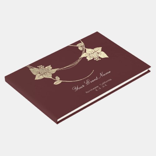 Burgundy Maroon Champaign Gold Floral Wedding Guest Book