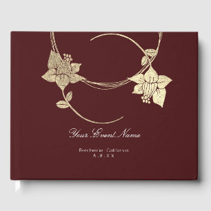 Burgundy Maroon Champaign Gold Floral Wedding Guest Book