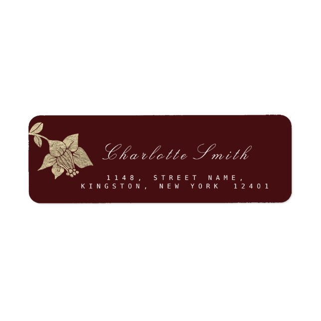 Burgundy Maroon Champaign Gold Floral Wreath Lux Label (Front)