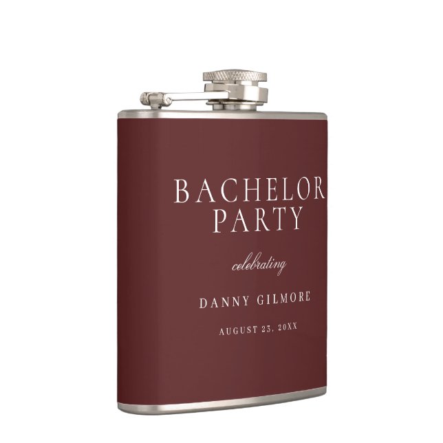 Burgundy Maroon Classic Mens Bachelor Party Gift Flask (Right)