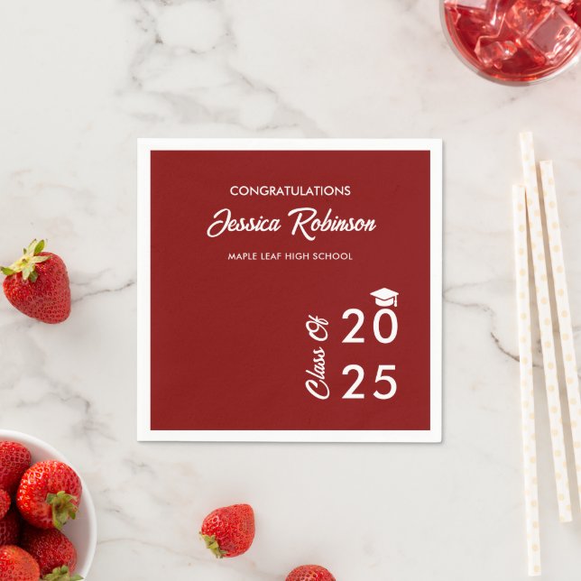 Burgundy Maroon Congratulations Graduation Party Napkins (Insitu)