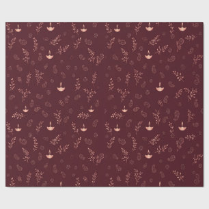 Burgundy Maroon Diya Diwali Wrapping Paper