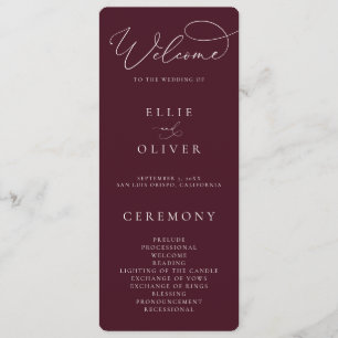 Burgundy Maroon Elegant Calligraphy Wedding Program