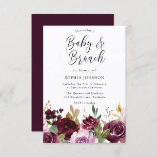 Burgundy Maroon Flowers Baby & Brunch Baby Shower Invitation