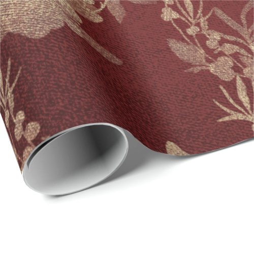 Burgundy Maroon Foxier Gold Wreath Blush Royal Wrapping Paper