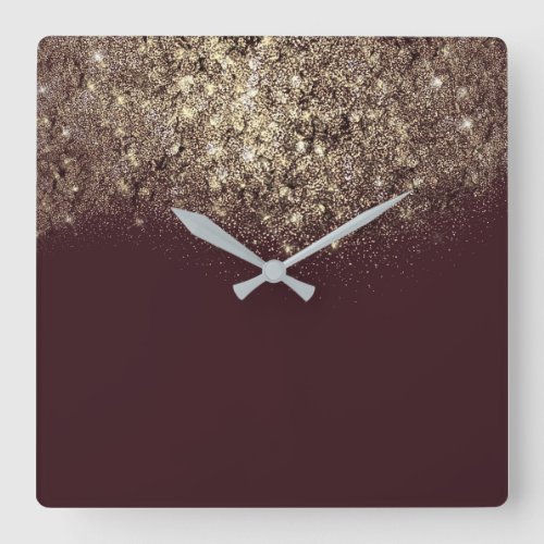 Burgundy Maroon Glitter Confetti Sepia Gold Square Wall Clock